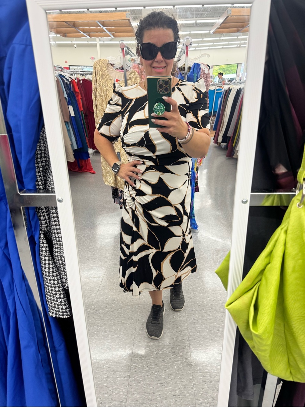London Times Black and White Floral Midi Dress